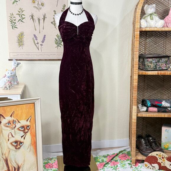 Vintage Velvet Halter Formal Dress Whimsigoth Romantic Goth Vampire Sexy Prom XS - Picture 1 of 6